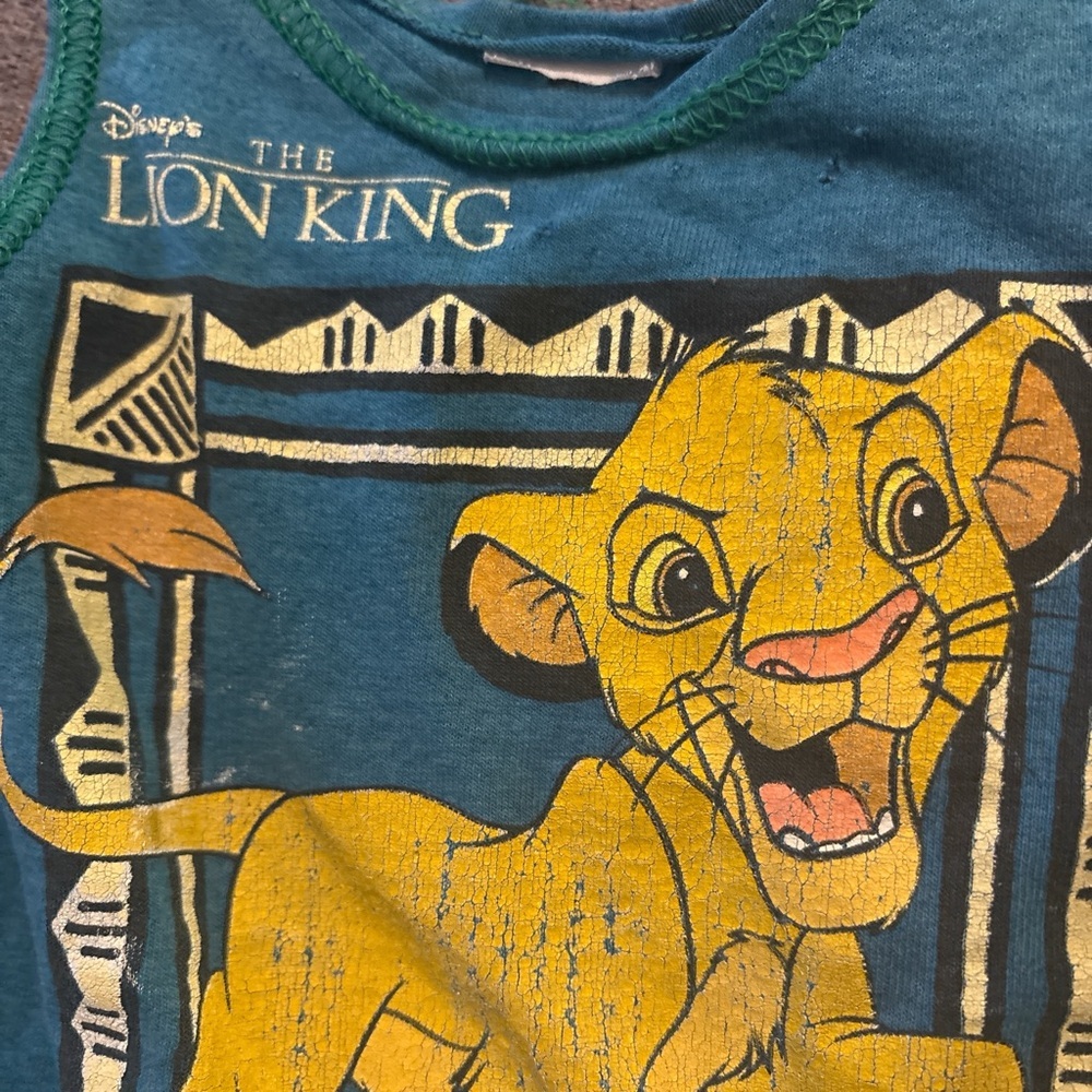Vintage Disney The Lion King Simba Tank Top Kids Shirt Blue 90s Cartoon Green - Picture 4 of 4